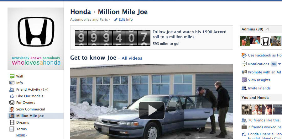 Facebook page tracking Joe's progress